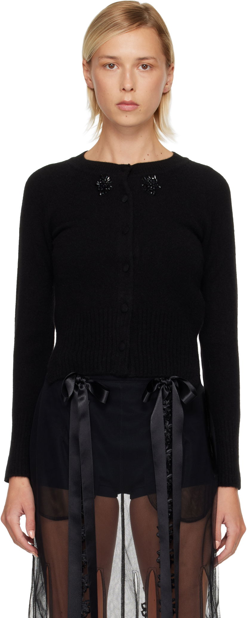 Sweater Simone Rocha Simone Rocha Embellished Cashmere Cardigan Svart | COMK3B 0667