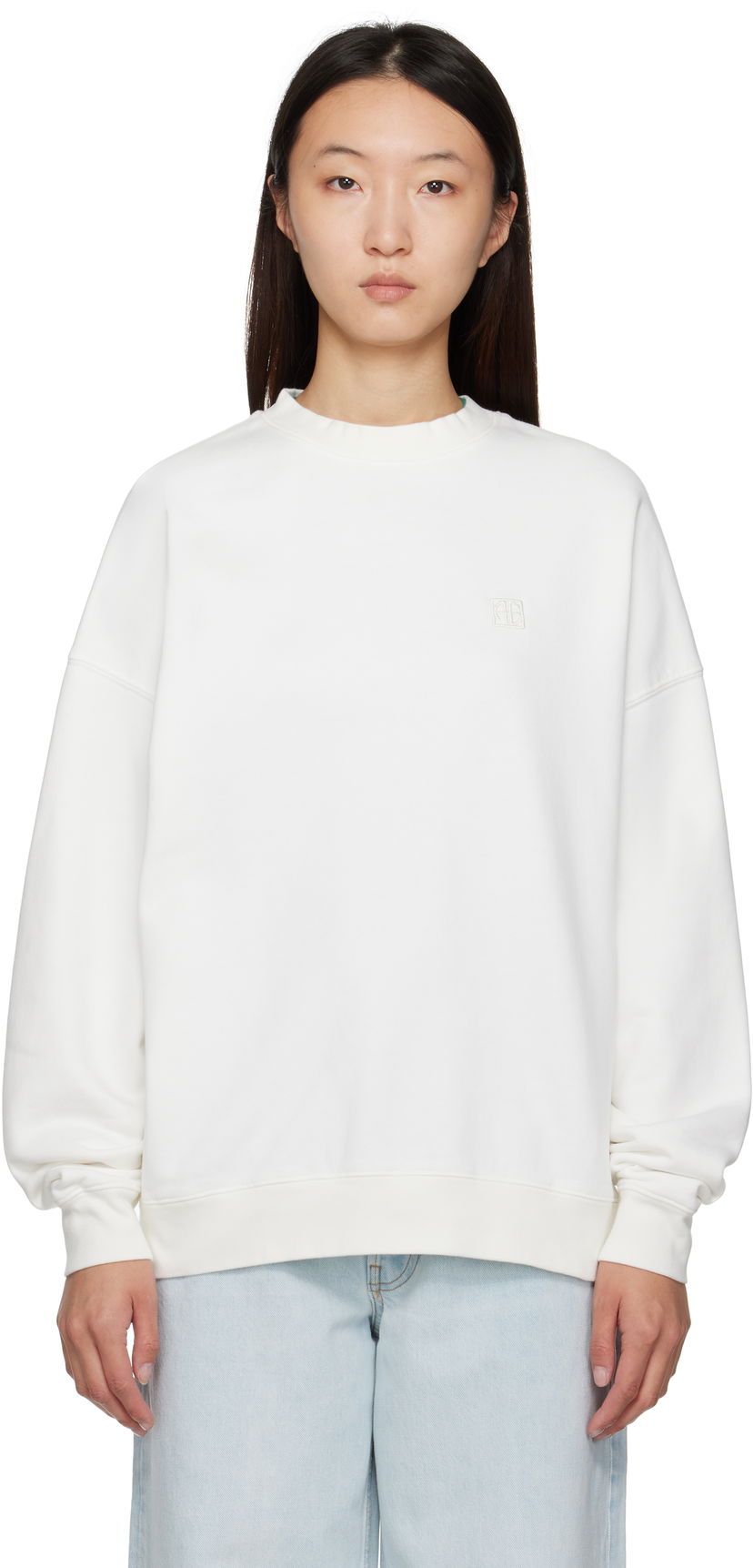 Sweatshirt Anine Bing ANINE BING Miles Framed Monogram Sweatshirt Vit | A-08-11205-OFW1