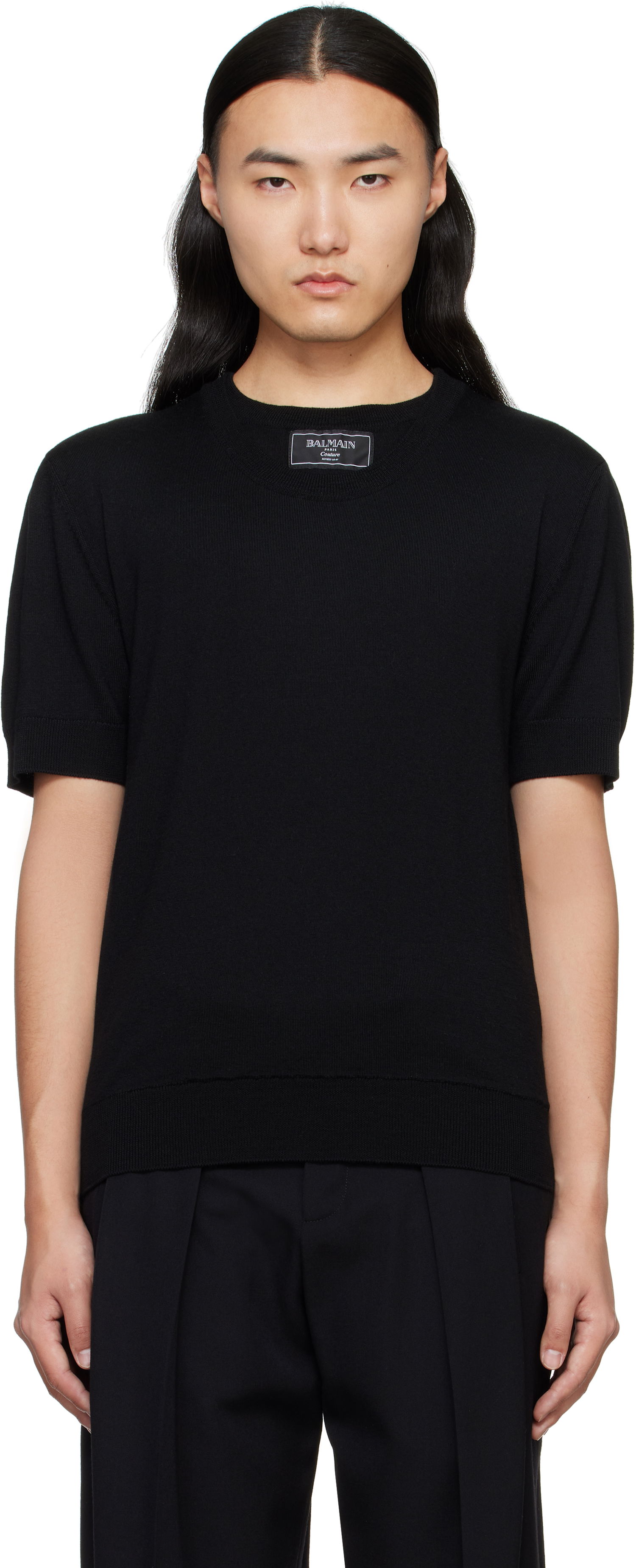 Sweater Balmain Balmain Knit T-Shirt Svart | EH1AL027KH92, 0