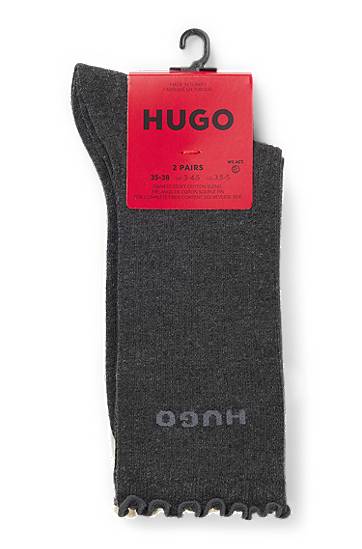 Strumpor BOSS Two-pack of regular-length ribbed socks with lettuce cuff Flerfärgad | 50543178, 1
