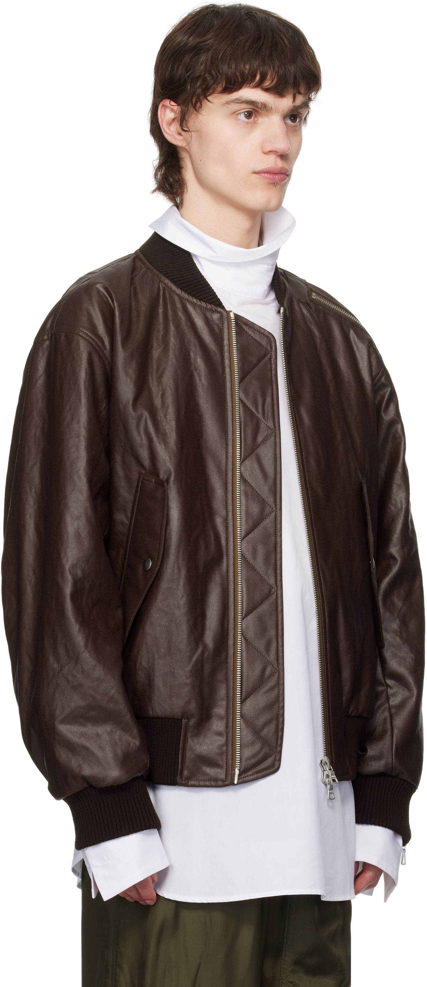 Bomberjacka Dries Van Noten Dries Van Noten Faux-Leather Bomber Jacket Brun | 251-020515-1502, 1