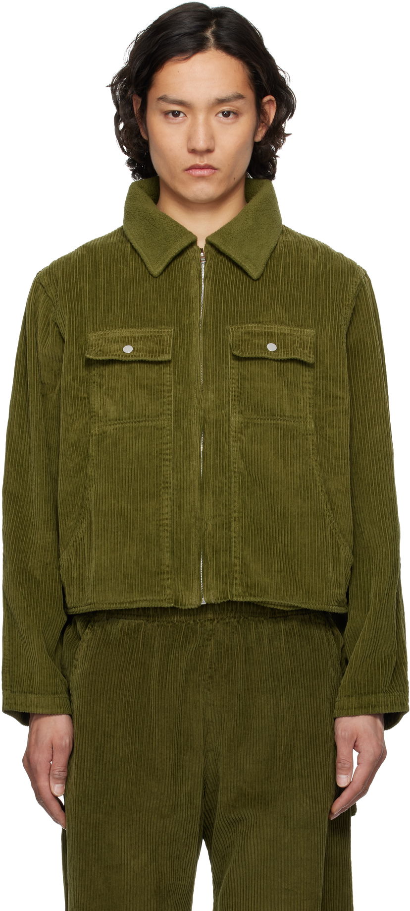 Jacka LES TIEN Les Tien Corduroy Cropped Utility Jacket Grön | WC-1097-SW
