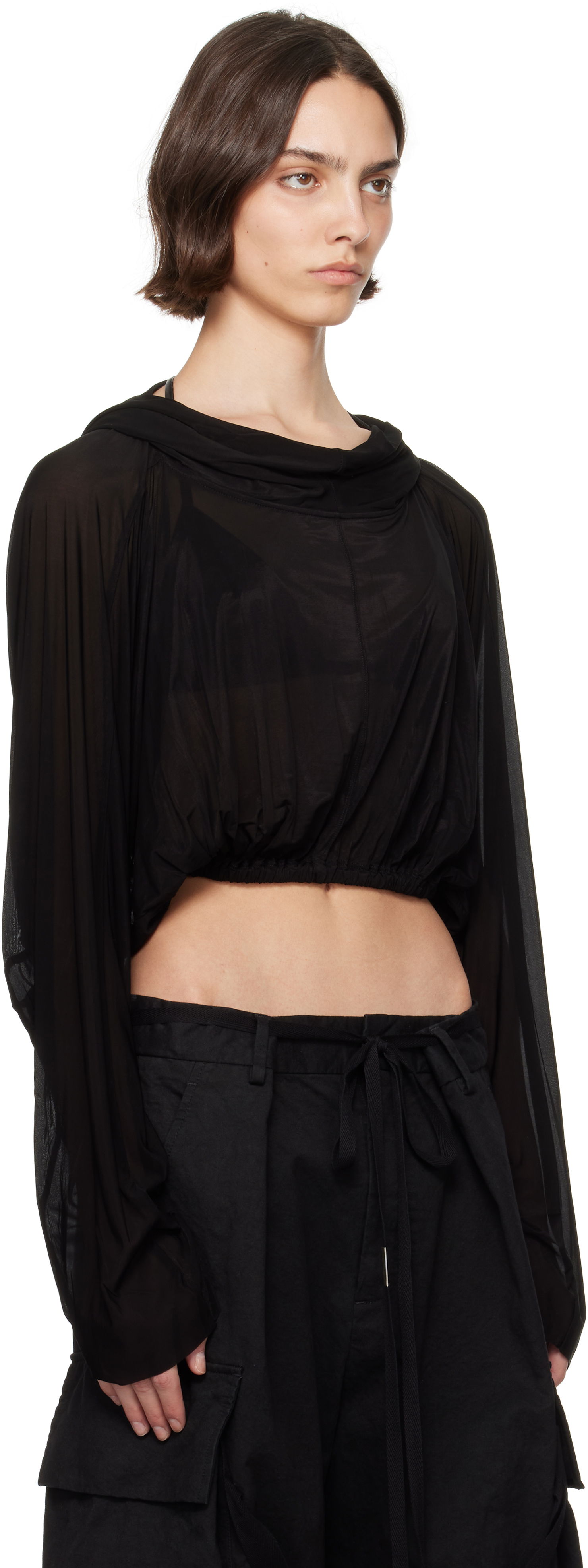 Sweater Rick Owens Rick Owens Cropped Hooded Tunic Top Svart | RO01E7278 BZ, 1