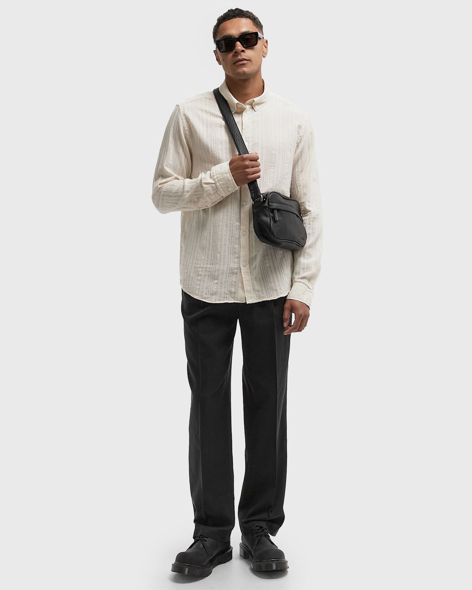 Skjorta Les Deux Konrad Stripe Textured Button-Down Shirt Vit | 1000067-215, 1