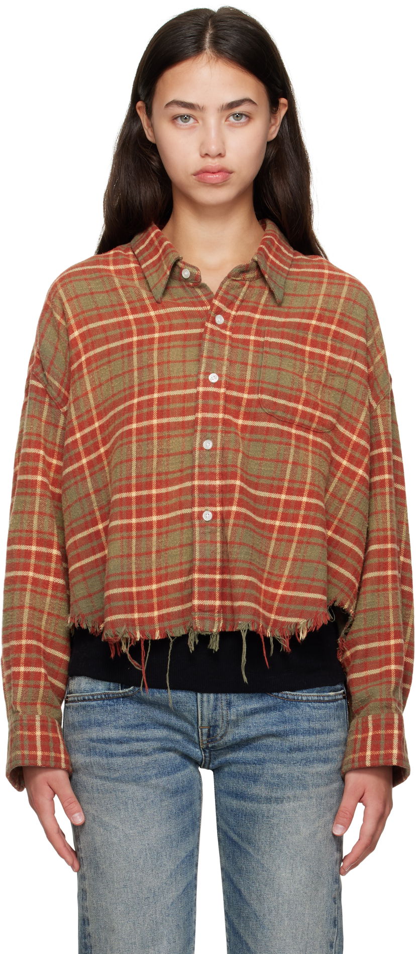 Skjorta R13 R13 Drop Neck Cropped Plaid Shirt Flerfärgad | R13WR150-R563B