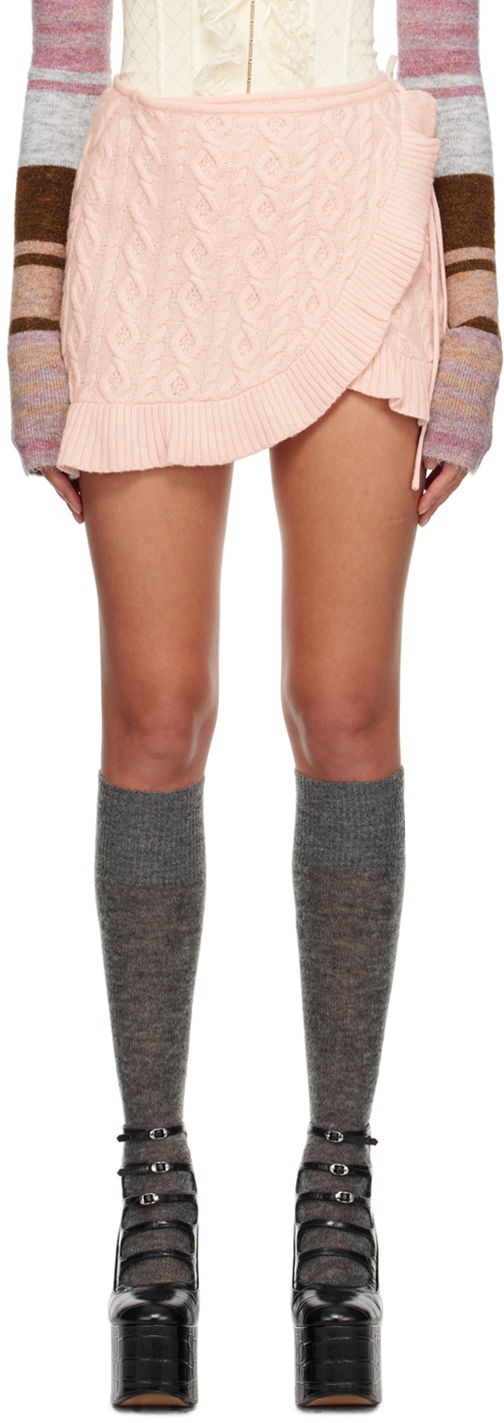 Kjol GUIZIO Guizio Gemma Knit Wrap Miniskirt Rosa | F23614S004