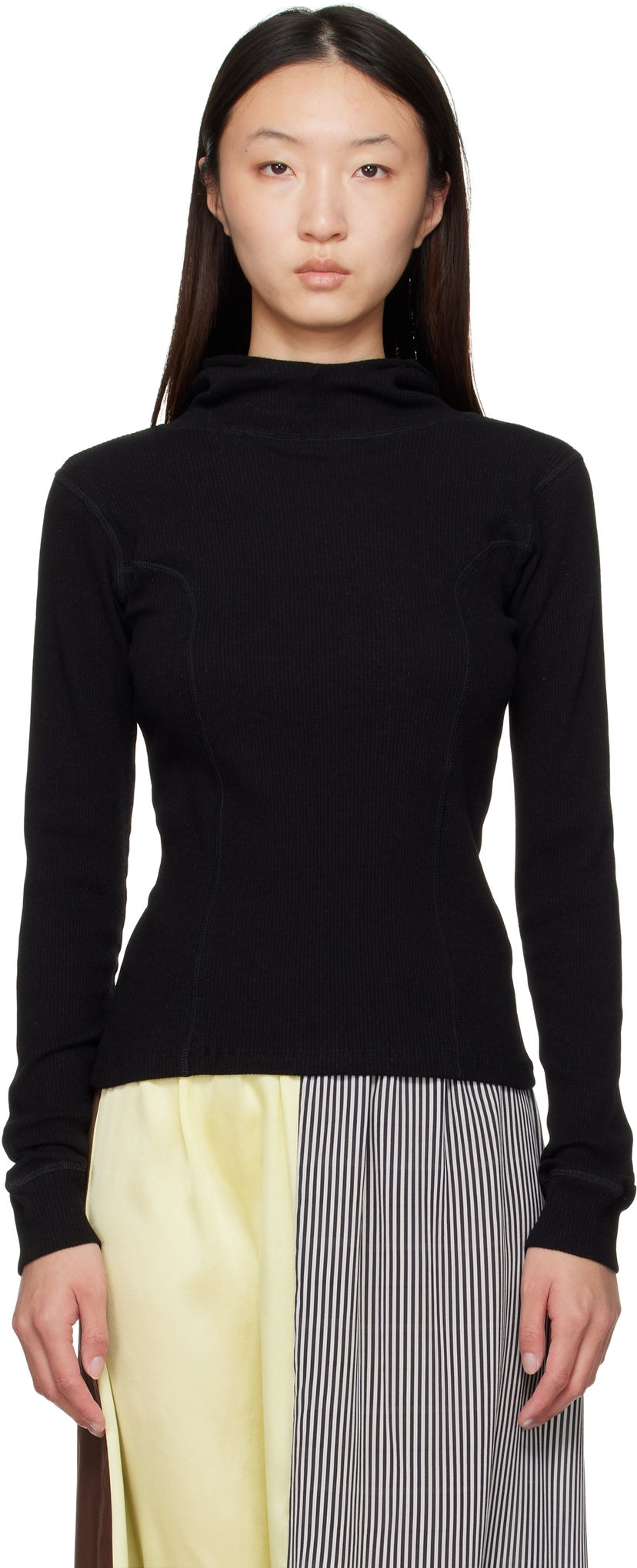 Sweatshirt Baserange Baserange Hanifa Ribbed Hoodie Svart | TTHH-RCR-AU25