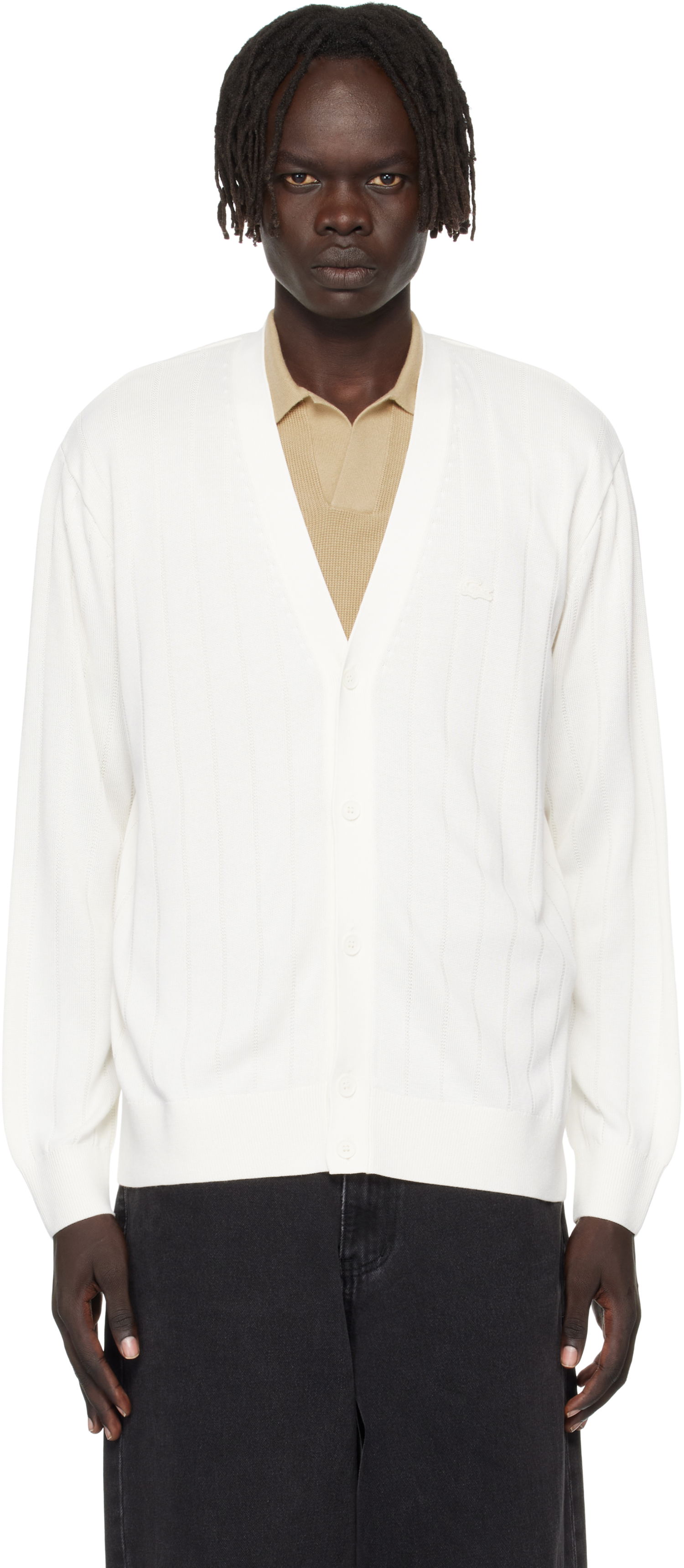 Sweater Lacoste Fluid Rib Knit Cardigan Vit | AH5338_70V, 0
