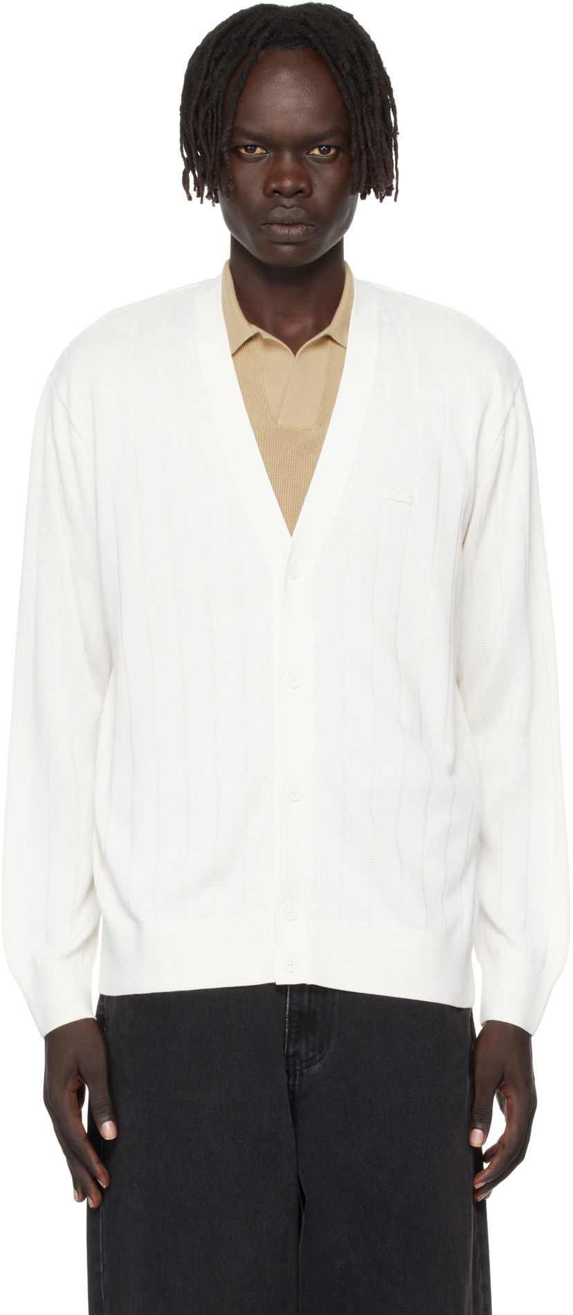 Sweater Lacoste Fluid Rib Knit Cardigan Vit | AH5338_70V