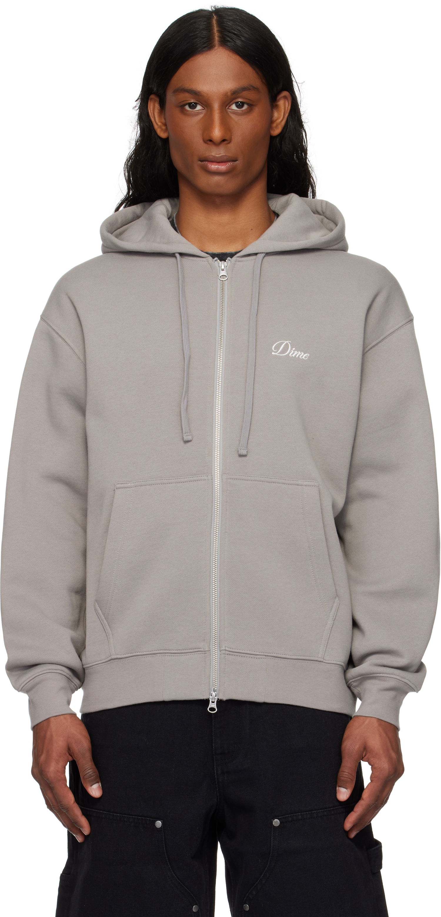 Sweatshirt Dime Dime Cursive Zip Hoodie Grå | DIME2SP2547CHA, 0