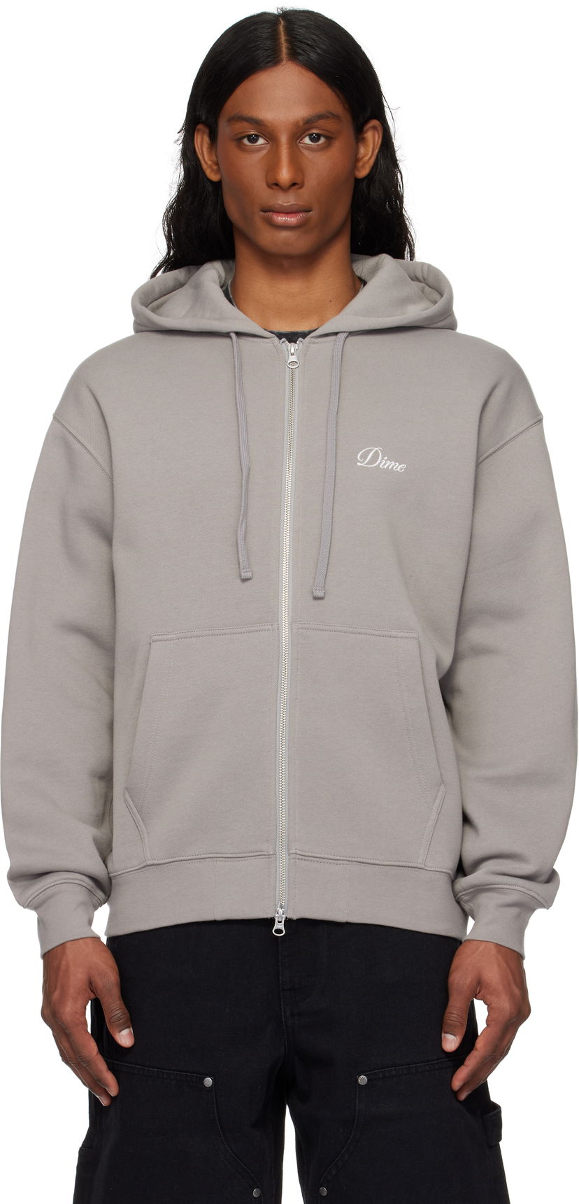 Sweatshirt Dime Dime Cursive Zip Hoodie Grå | DIME2SP2547CHA