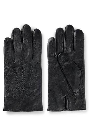 Handskar BOSS Touchscreen-Friendly Leather Gloves with Metallic Logo Lettering Svart | 50526681, 0