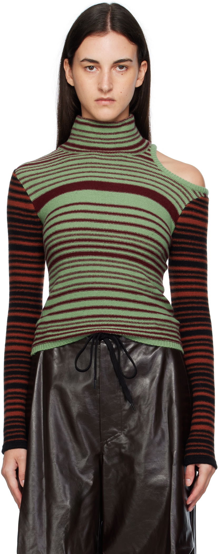 Sweater Andersson Bell Andersson Bell Elodie Multi Stripe Cut-Out Turtleneck Grön | atb1356w