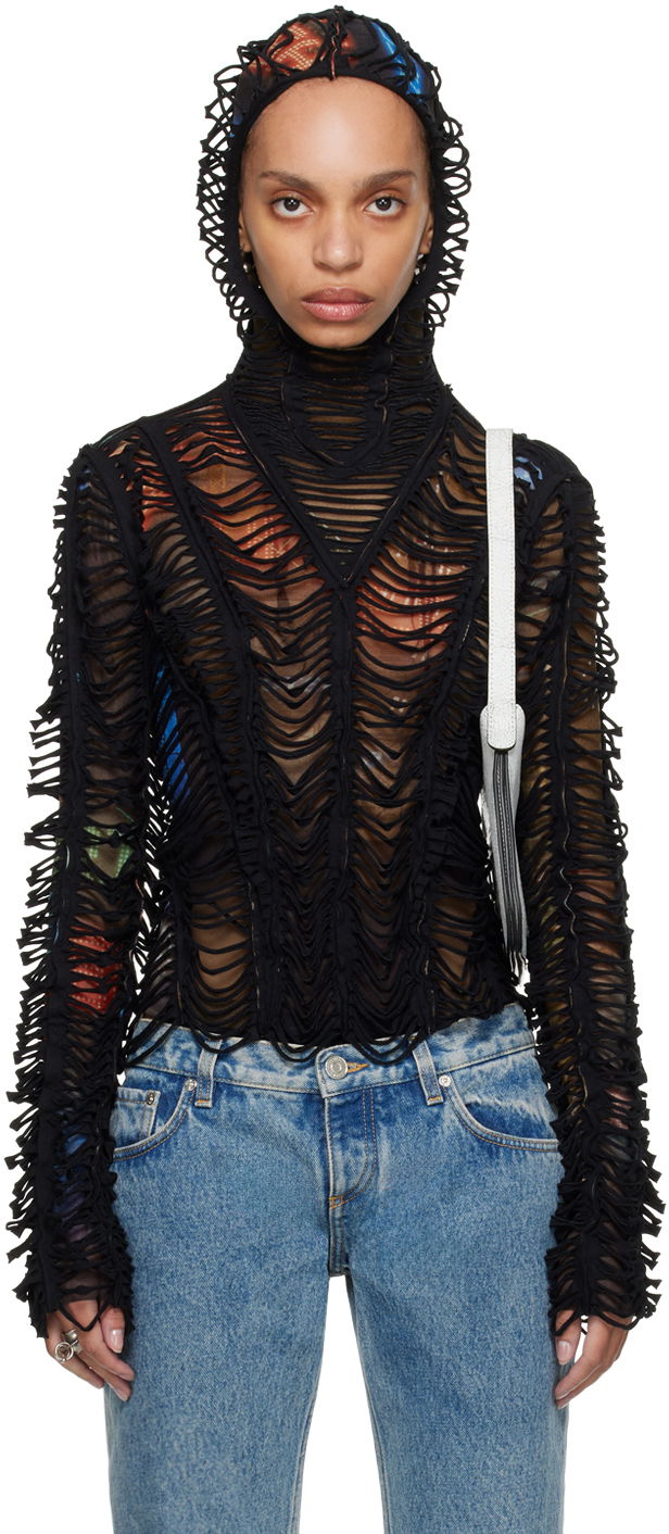 Sweatshirt Jean Paul Gaultier Shayne Oliver Edition 'The Slashed City' Hoodie Top Svart | 24/27-U-SW037-T551-60405030