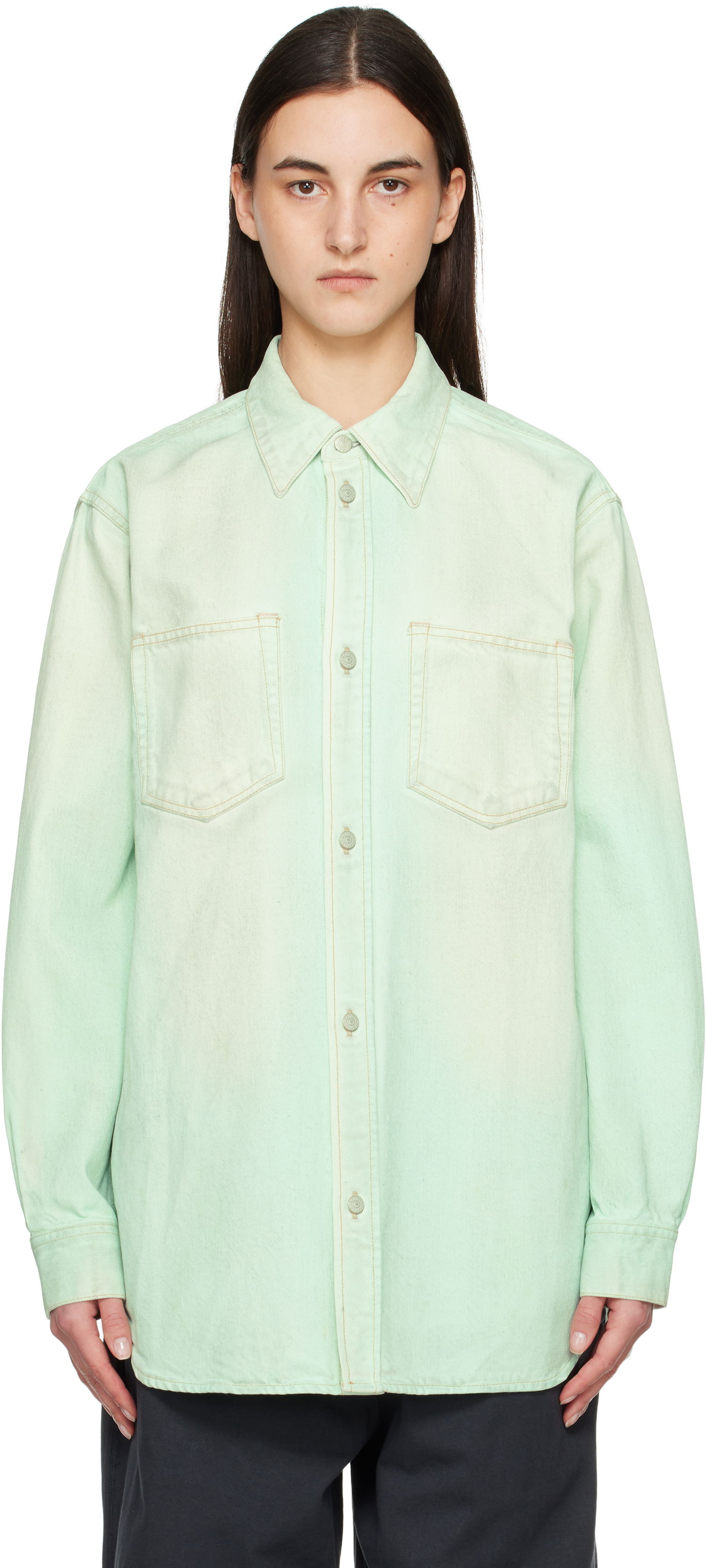 Skjorta Acne Studios Acne Studios Faded Denim Shirt Grön | CB0102-, 0