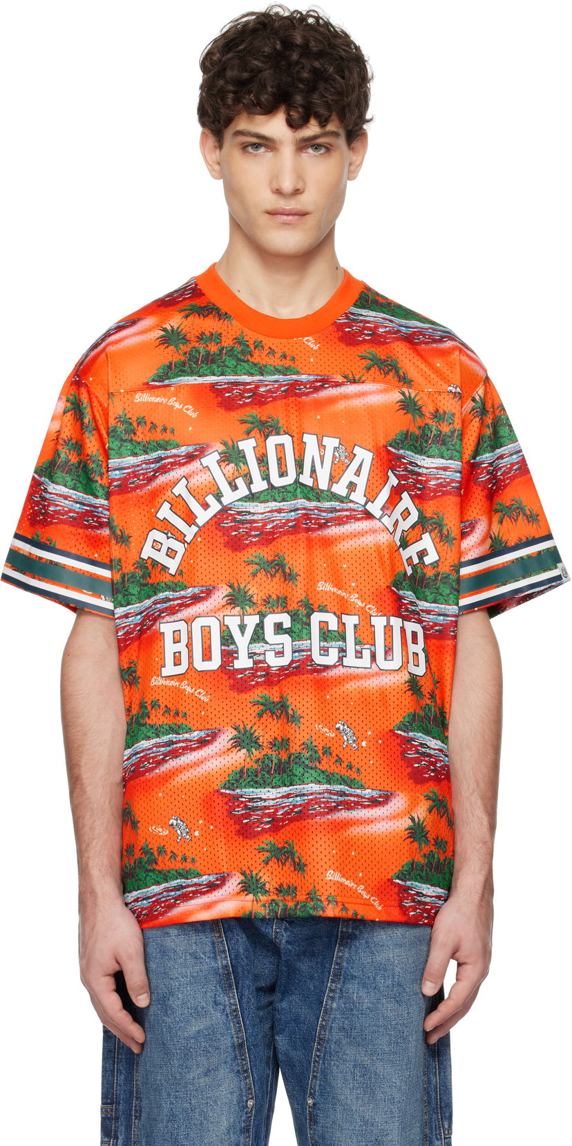 Jersey BILLIONAIRE BOYS CLUB Tropical Island Print Football T-shirt Orange | B24466