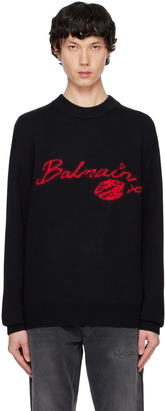 Sweater Balmain Wool 'Kiss' Sweater Svart | DH0KD000KH32