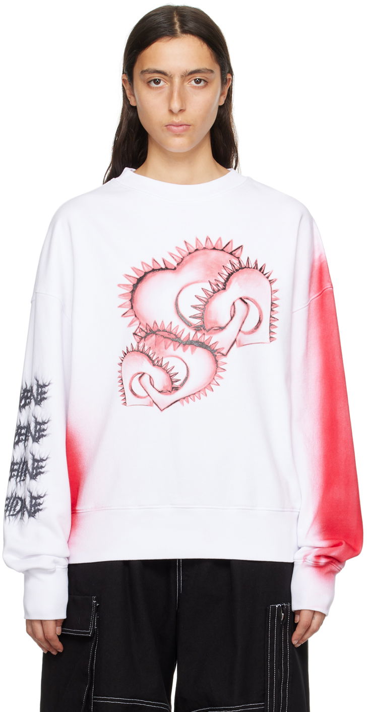 Sweater We11done Printed Sweatshirt Vit | WD-TS3-23-710-U-WH