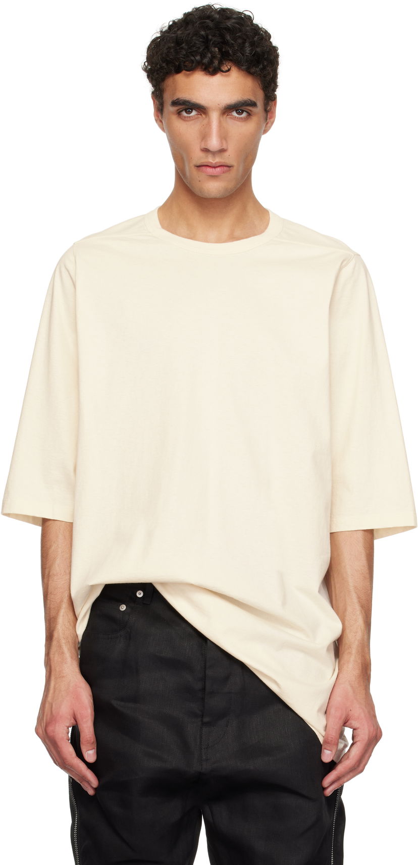 T-shirt Rick Owens Rick Owens Hollywood Jumbo Short Sleeve T-Shirt Beige | RU01E5274 JNC
