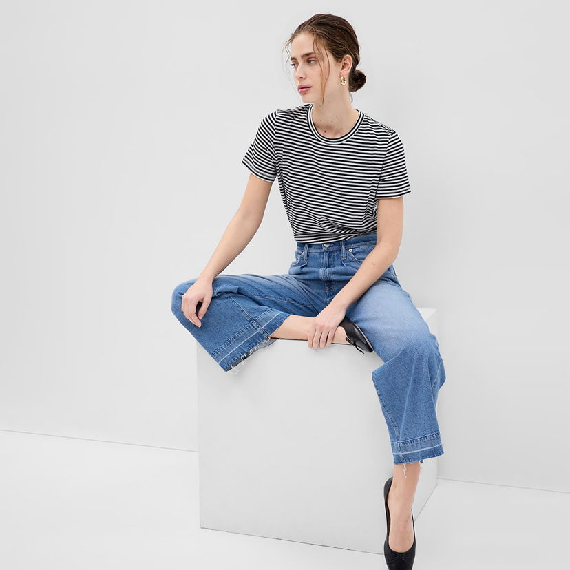 T-shirt GAP Basic Crewneck Tee Black White Stripe Svart | 795346-55