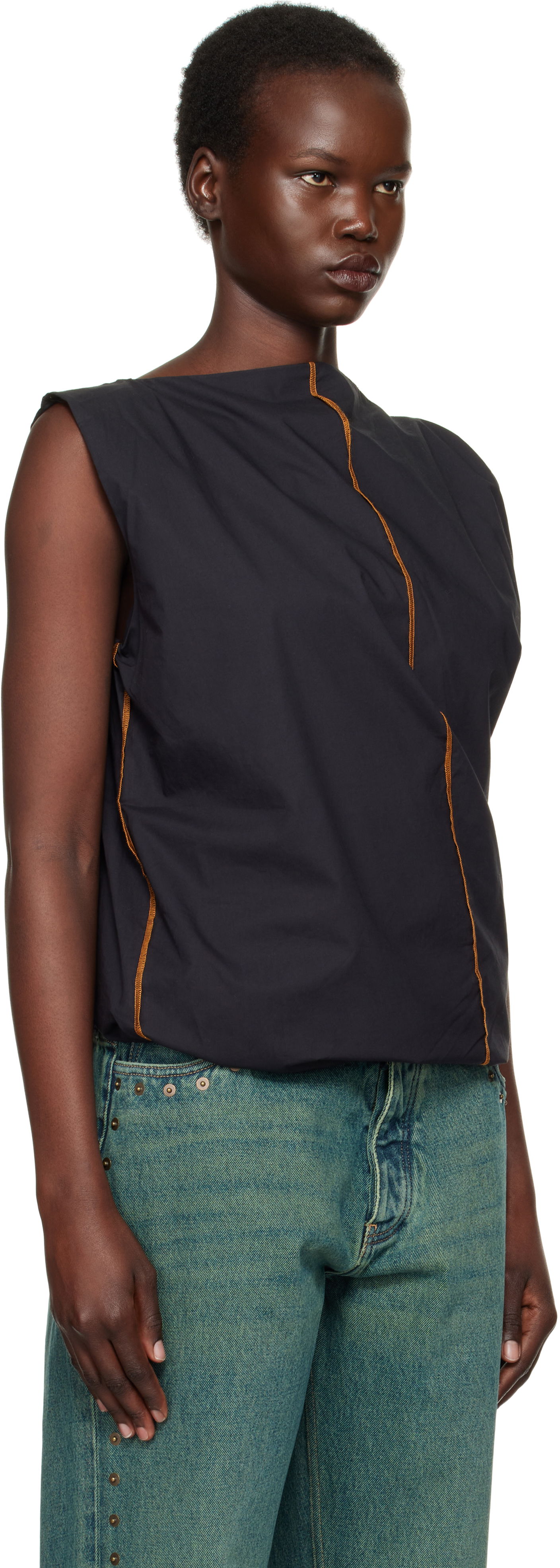 Linne Baserange Sleeveless Turn Neck Top Svart | TOTU-PO-SP25, 1