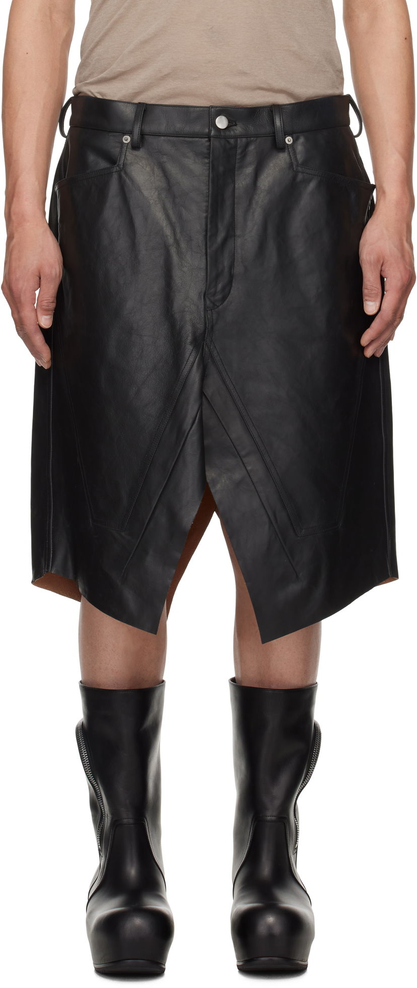 Kjol Rick Owens Rick Owens Hollywood Leather Skirt Svart | RU01E5345 LTP