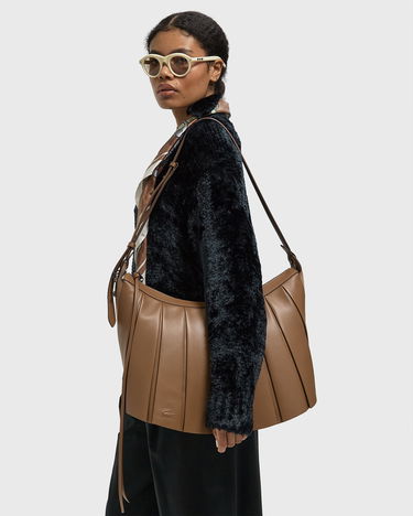 Handväska Lacoste Pleated Leather Hobo Bag Brun | NU5212DP-T15, 2