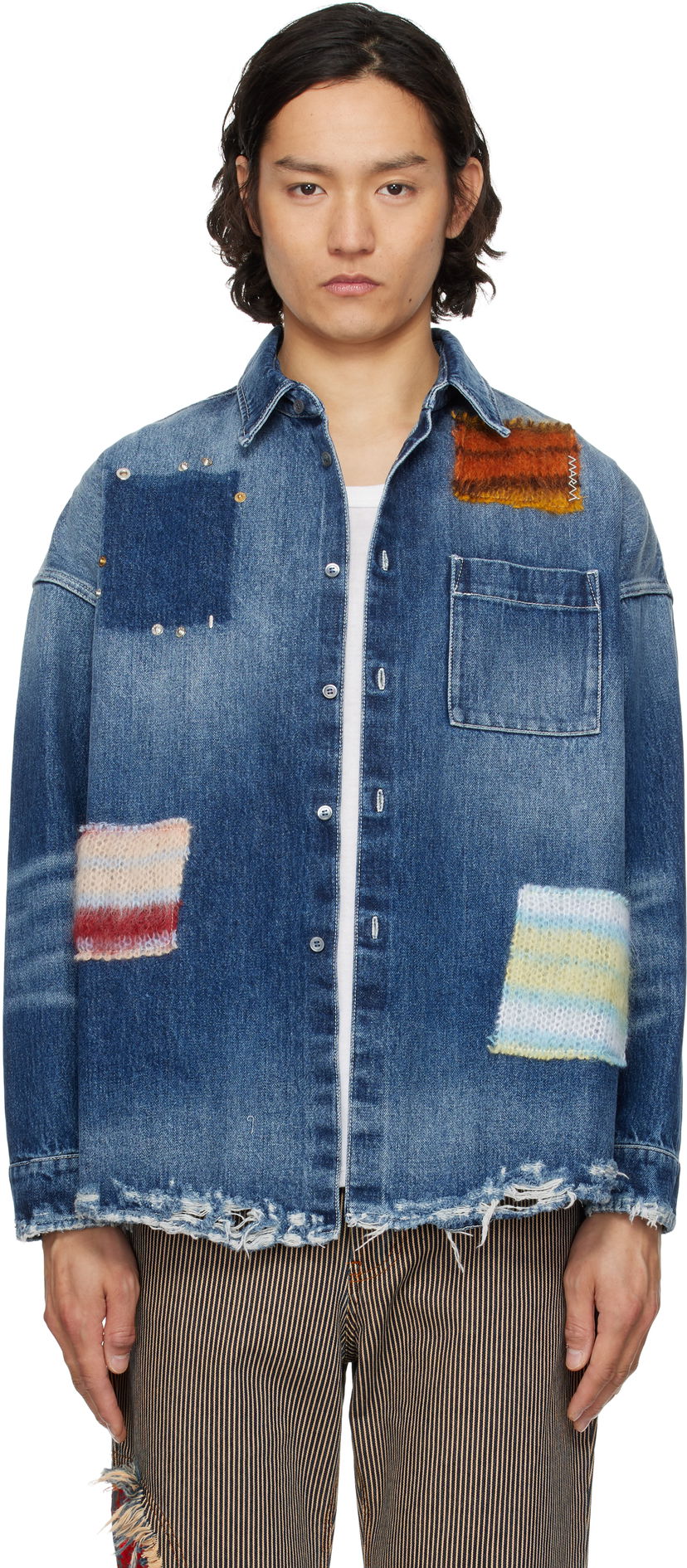 Skjorta Marni Marni Patched Denim Shirt Blå | CUJU0061LX USCX01