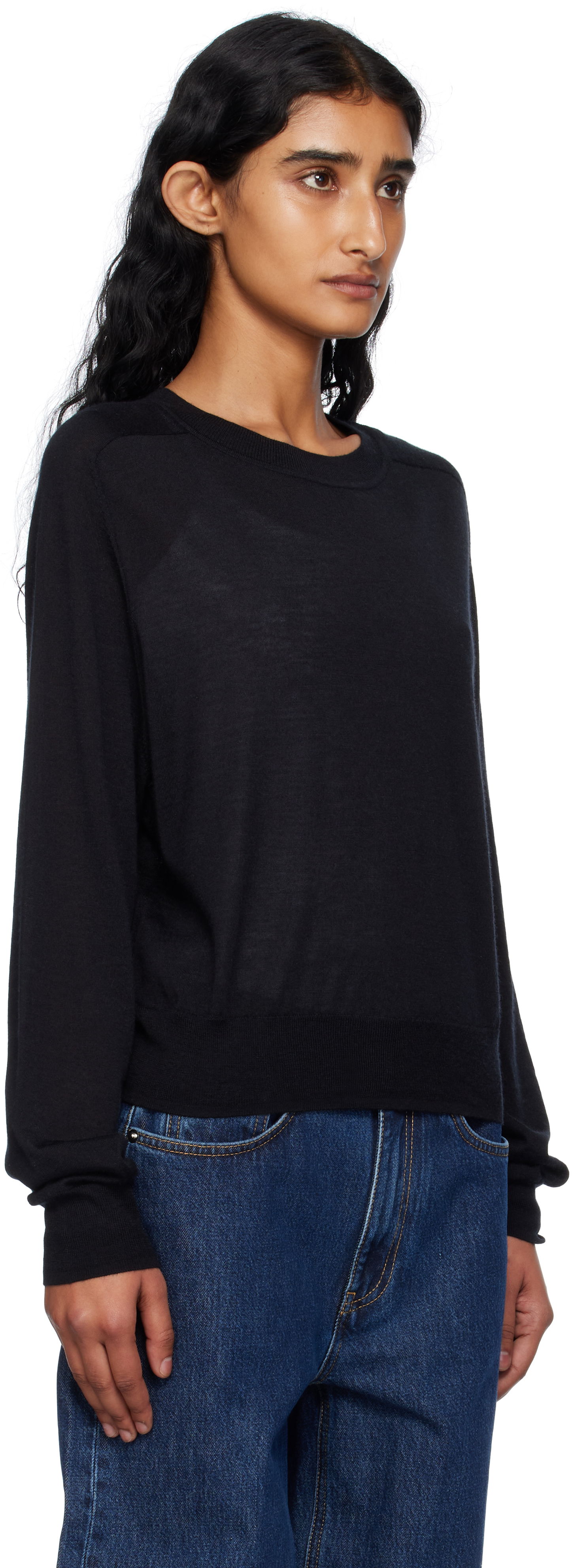 Sweater Loulou de Saison Loulou de Saison Angus Cashmere Crew Neck Sweater Svart | ANGUS, 1