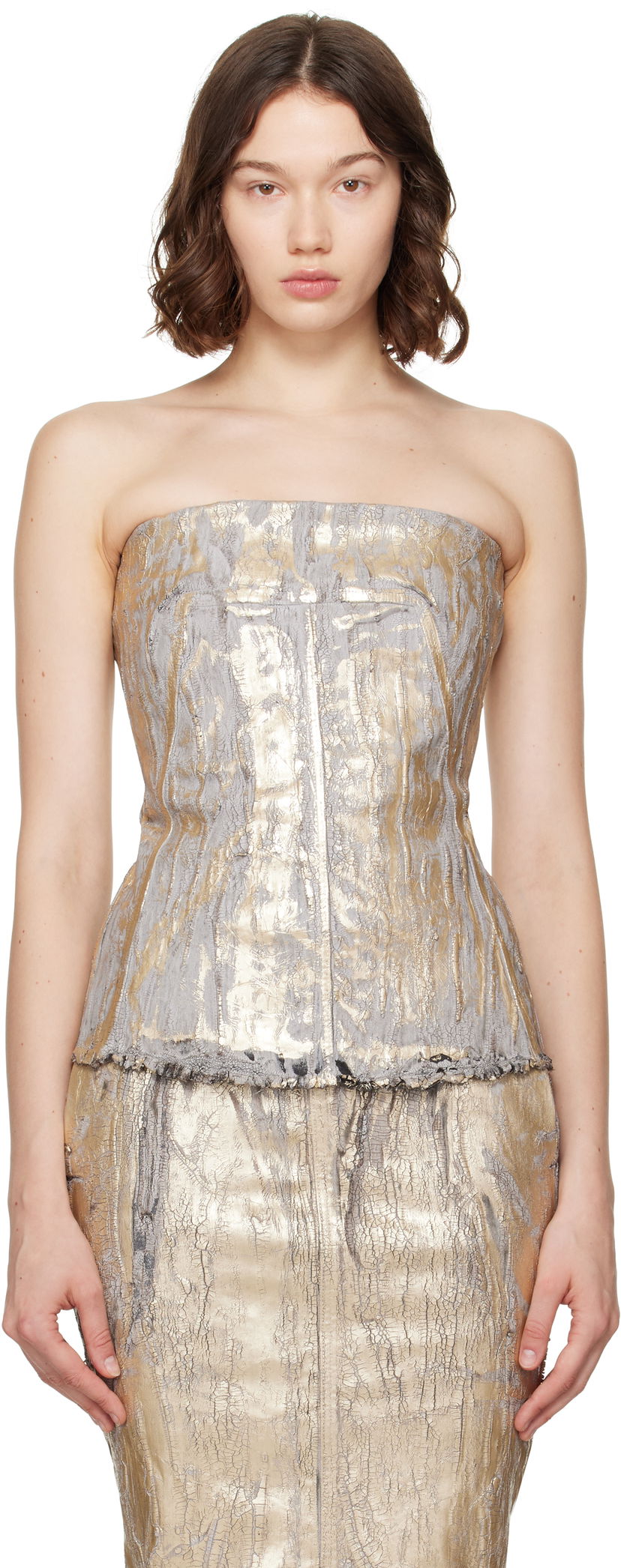 Linne Rick Owens Rick Owens Megacrust Stretch Denim Lido Bustier Top Metallisk | RO01E7127 SGMC