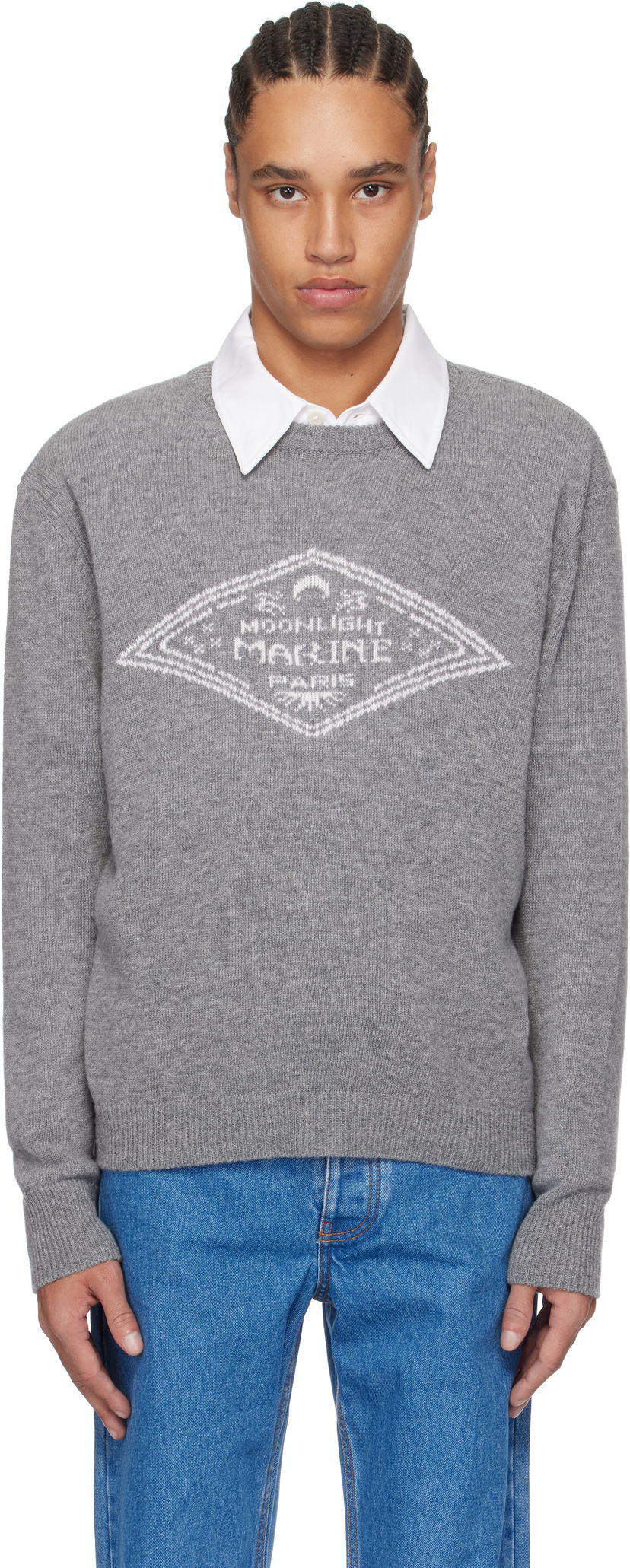 Sweater Marine Serre Marine Serre Wool Knit Crewneck Sweater Grå | MTK004A CKNI0531