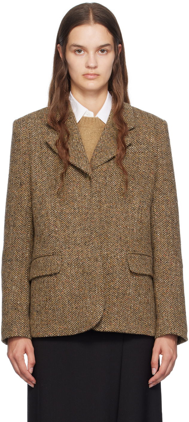 Jacka BOSS Herringbone Blazer Brun | 50518444