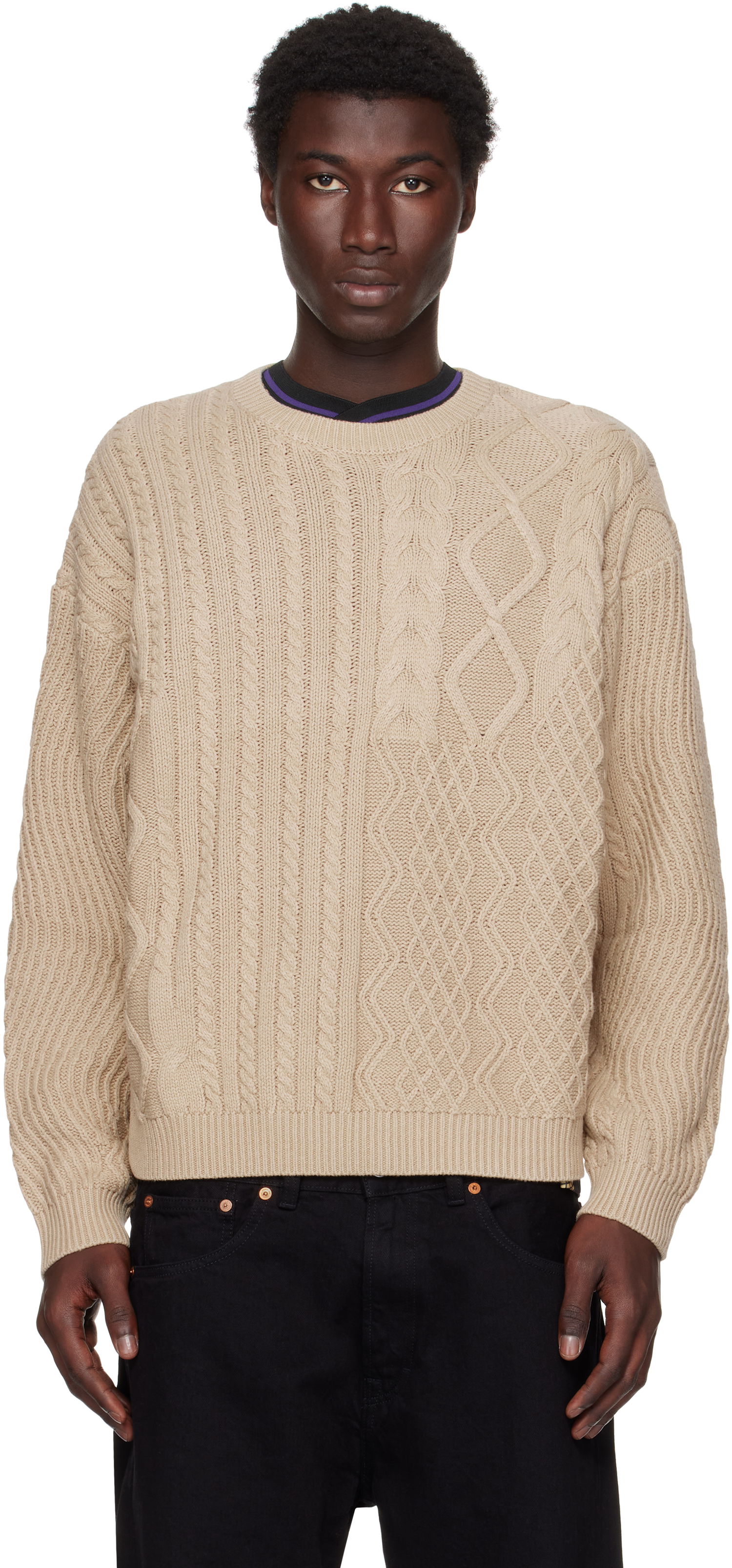 Sweater Dime Dime Mixed Cable Knit Sweater Beige | DIMESU256SAN, 0