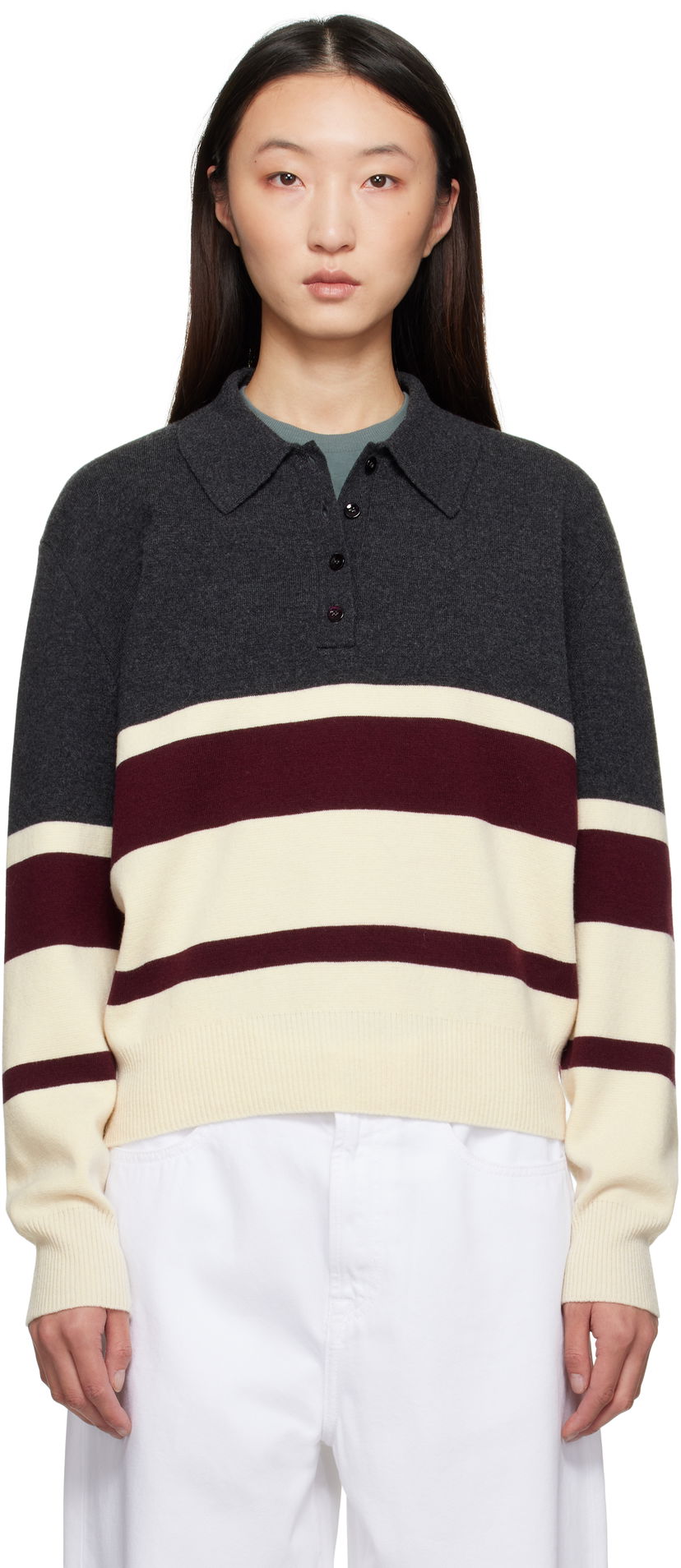 Sweater Róhe Róhe Compact Knitted Striped Polo Grå | 416-23-233
