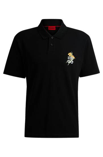Polotröja BOSS Piqué Polo Shirt with Logo Artwork Svart | 50517409