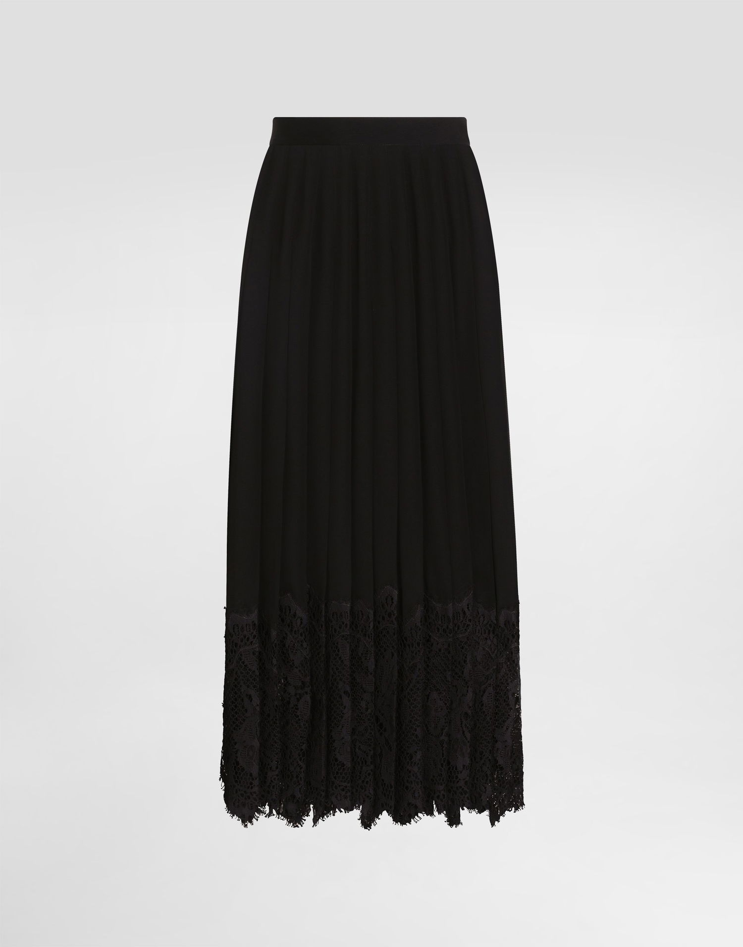 Kjol Dolce & Gabbana Dolce & Gabbana Pleated Chiffon Midi Skirt with Lace Trim Svart | F4C6ATFUSNWN0000, 0