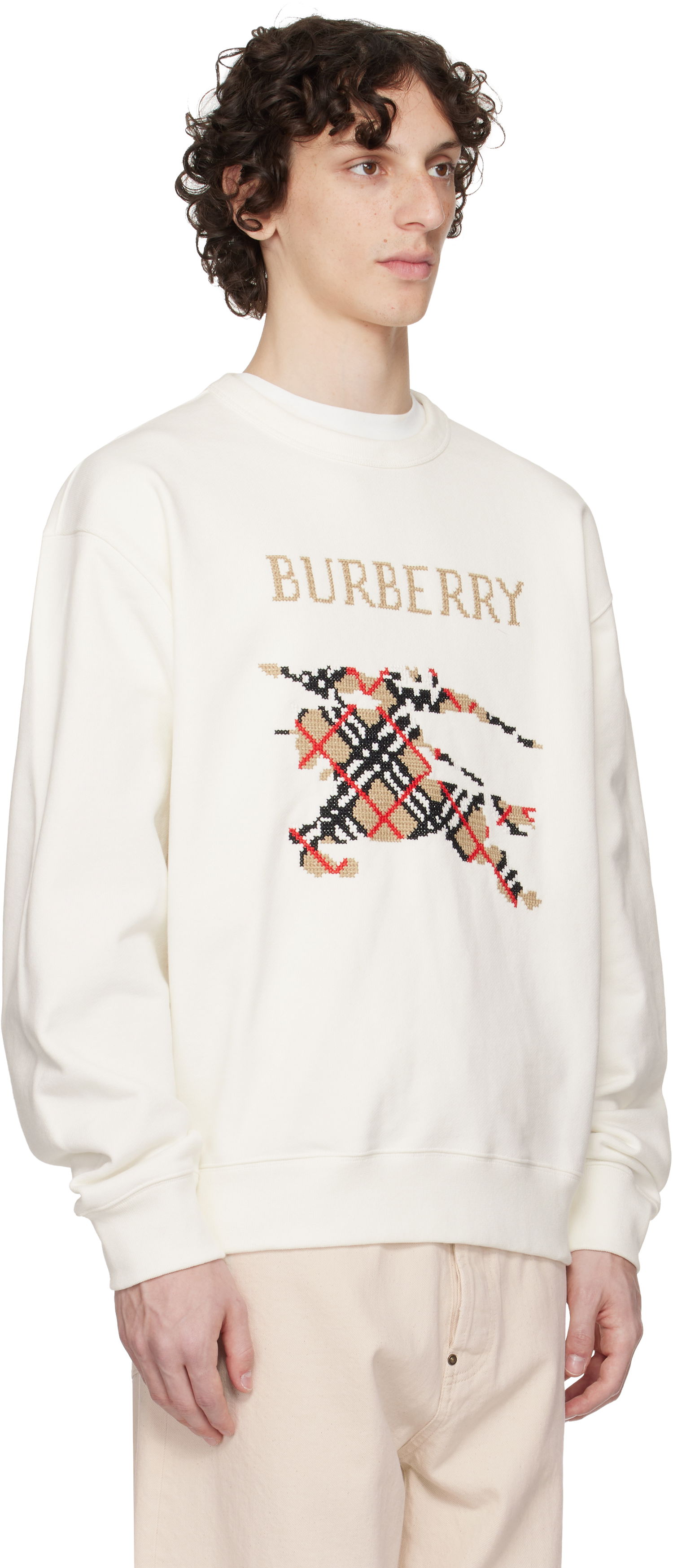 Sweatshirt Burberry Burberry Intarsia EKD Sweatshirt Vit | 8110547, 1