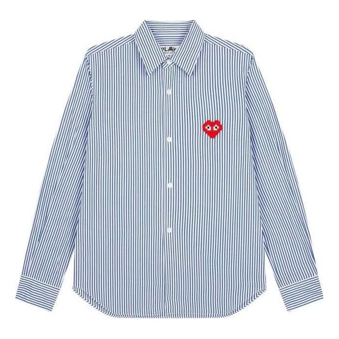 Skjorta Comme des Garçons PLAY Striped Shirt With Red Emblem Blå | AZ-B024-051-1
