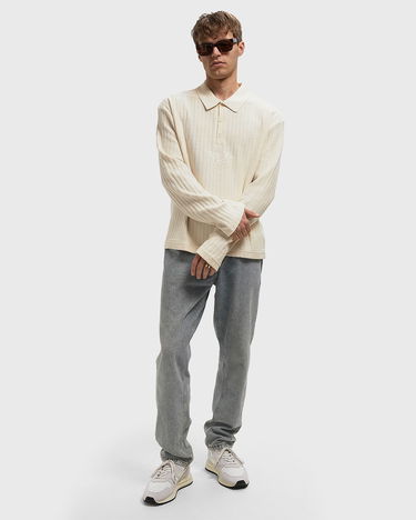 Polotröja Honor The Gift Textured Long Sleeve Knit Polo Beige | HTG250340-BONE, 2