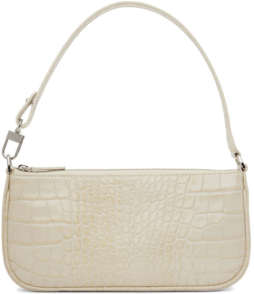 Axelväska BY FAR Croc Embossed Leather Shoulder Bag Vit | 18FWRCLSCEDMED