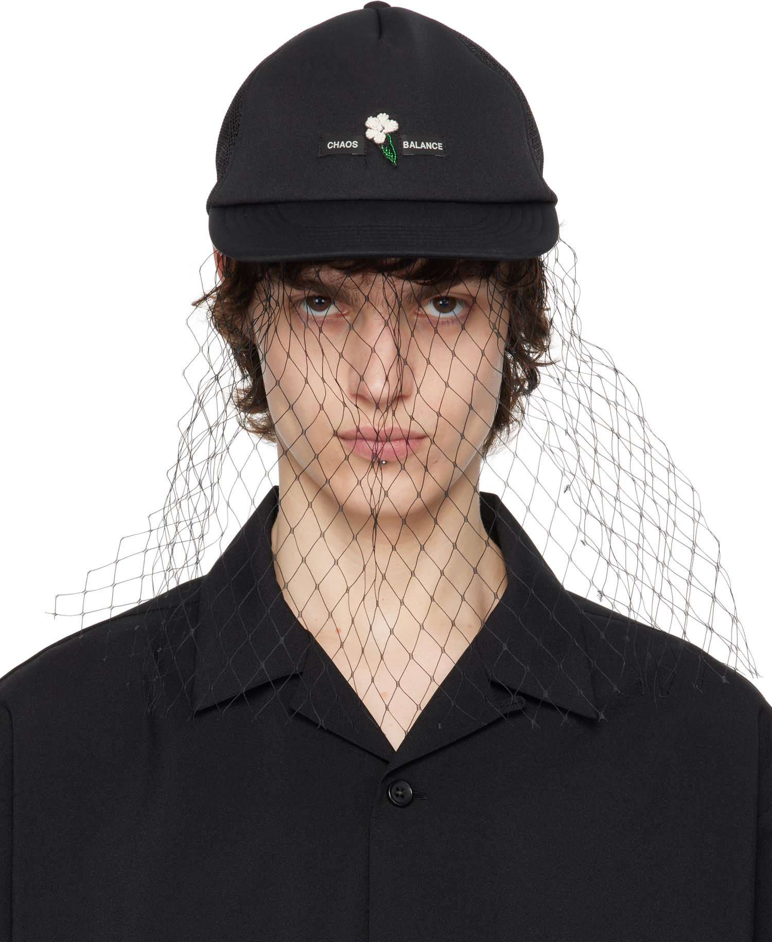 Keps UNDERCOVER UNDERCOVER Beaded Appliqué Baseball Cap with Veil Svart | UC1E4H04, 0