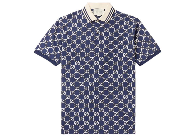Skjorta Gucci Logo-Embroidered Cotton Blend Polo Navy Mörkblå | 3.06298100197463e+16