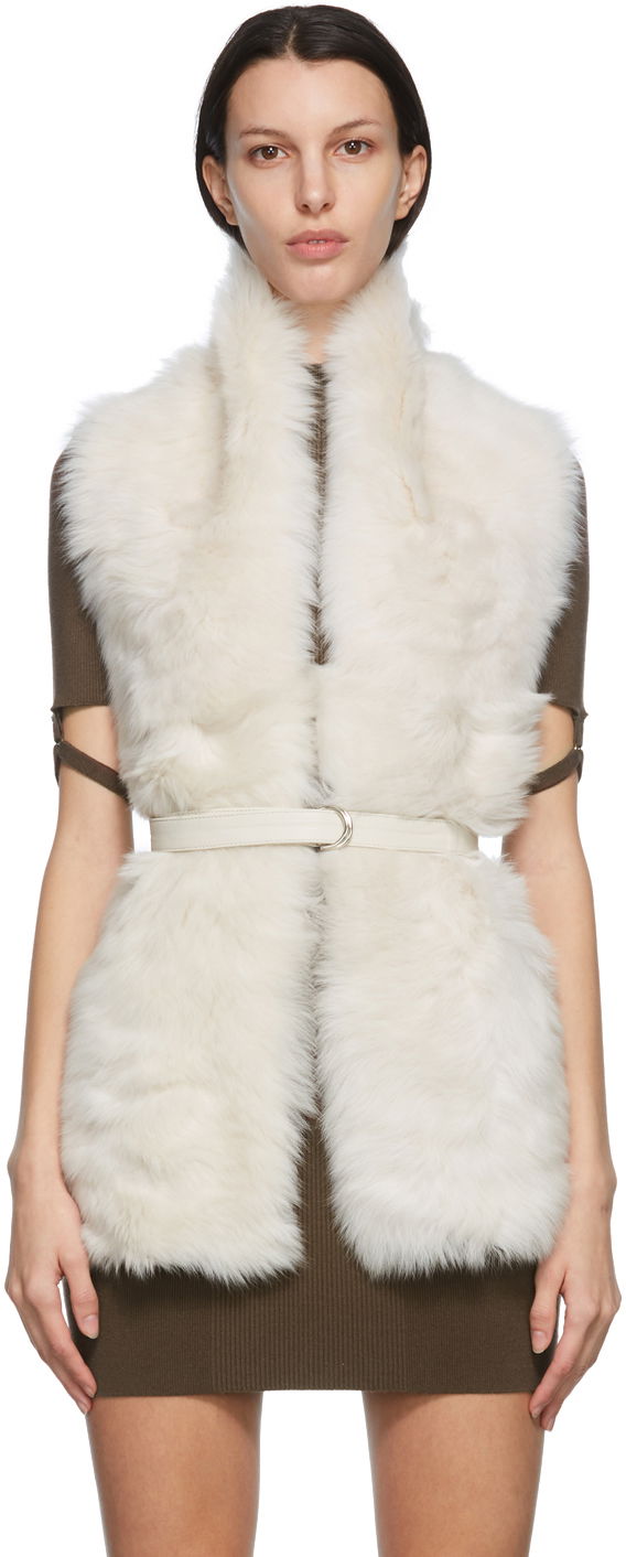 Halsduk Yves Salomon Yves Salomon Belted Shearling Scarf Vit | 21WAA303XXTOSX