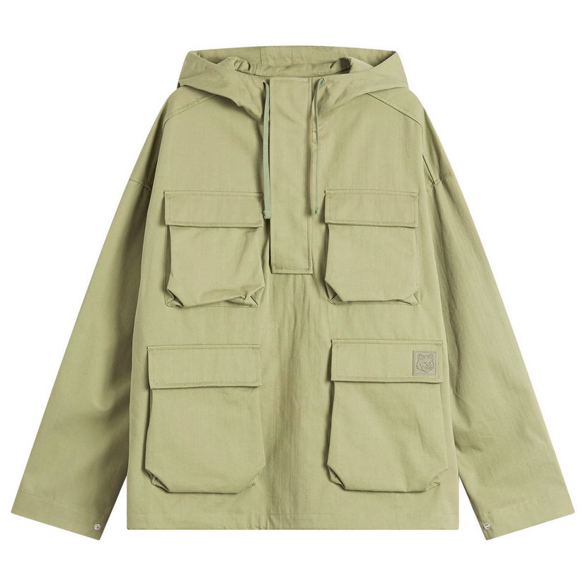Vindjacka MAISON KITSUNÉ Maison Kitsuné Hooded Popover Jacket, Size Large Grön | OM02112WW9026-0077