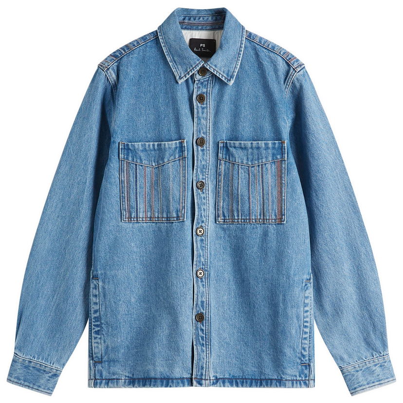 Skjorta Paul Smith Paul Smith Stripe Embroidered Denim Shirt Jacket, Size Large Blå | M2R-413ZE-P21984-41