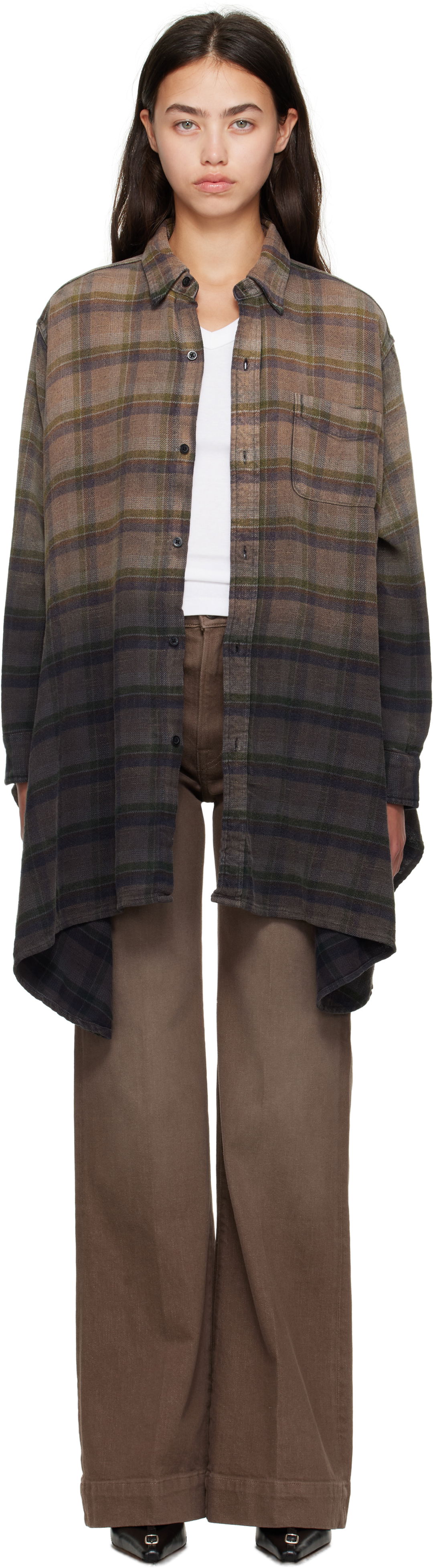 Skjorta R13 R13 Draped Plaid Shirt Brun | R13WR416-R552B, 0