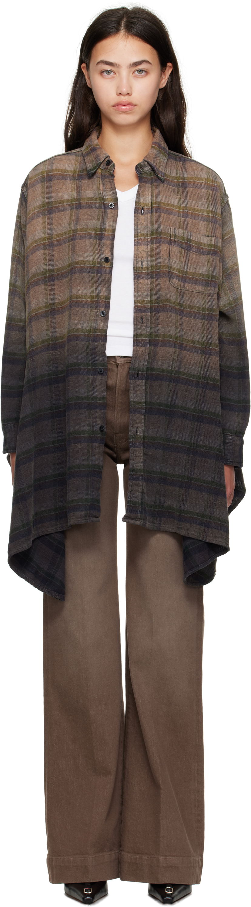 Skjorta R13 R13 Draped Plaid Shirt Brun | R13WR416-R552B