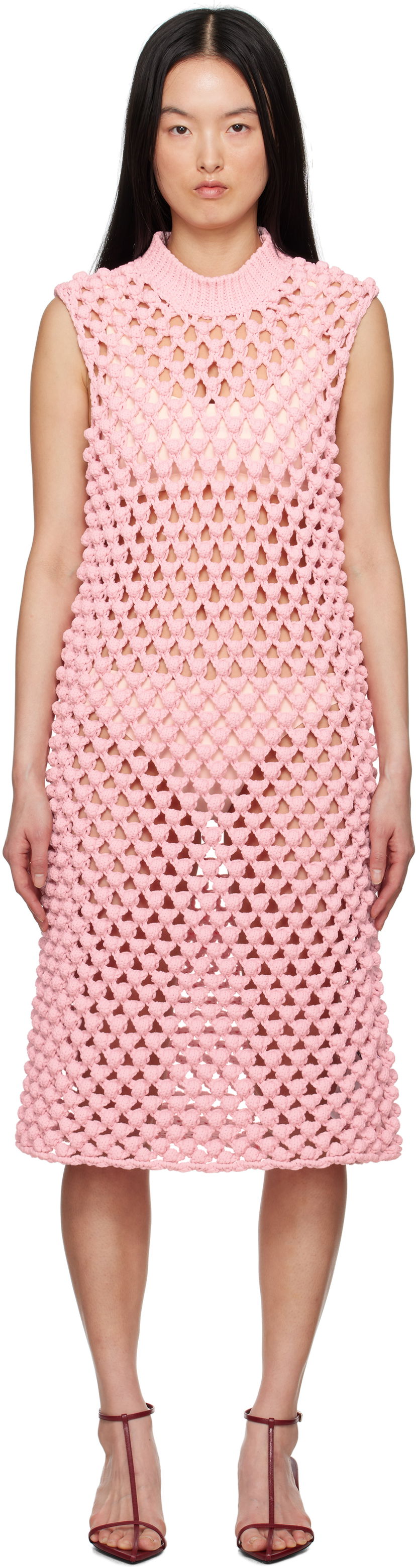 Klä Jil Sander Jil Sander Sleeveless Crochet Midi Dress Rosa | J02CT0491_J19157