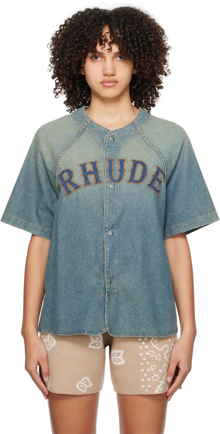 Skjorta Rhude Faded Denim Shirt Blå | RHPS24SR02012305