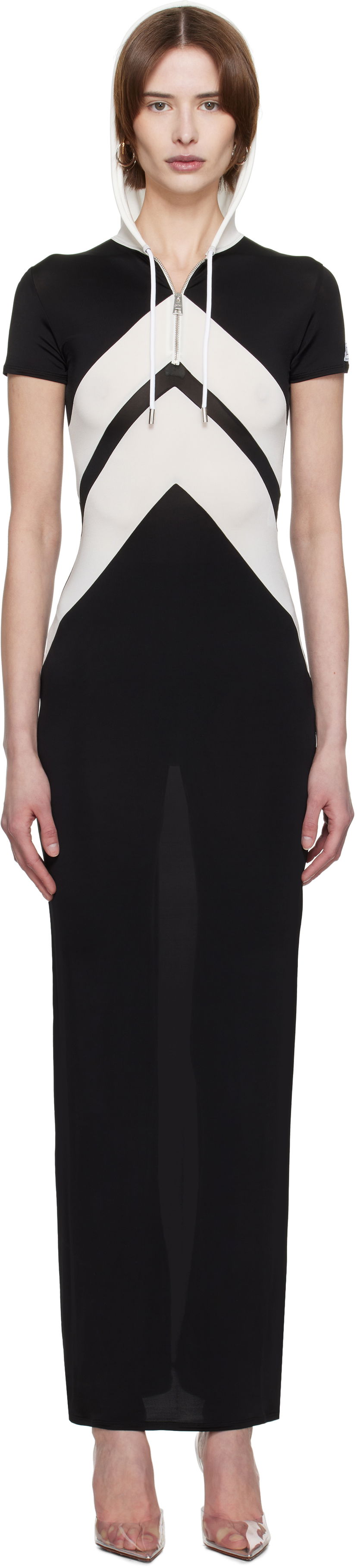 Klä Jean Paul Gaultier Jean Paul Gaultier 'The Chevrons' Hooded Maxi Dress Svart | 25/33-F-RO346P-J084-0001